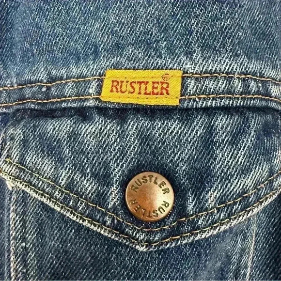 Vintage Rustler Jacket Medium Wash Boxy Crop Denim Trucker Jean Womens Medium - Picture 8 of 13
